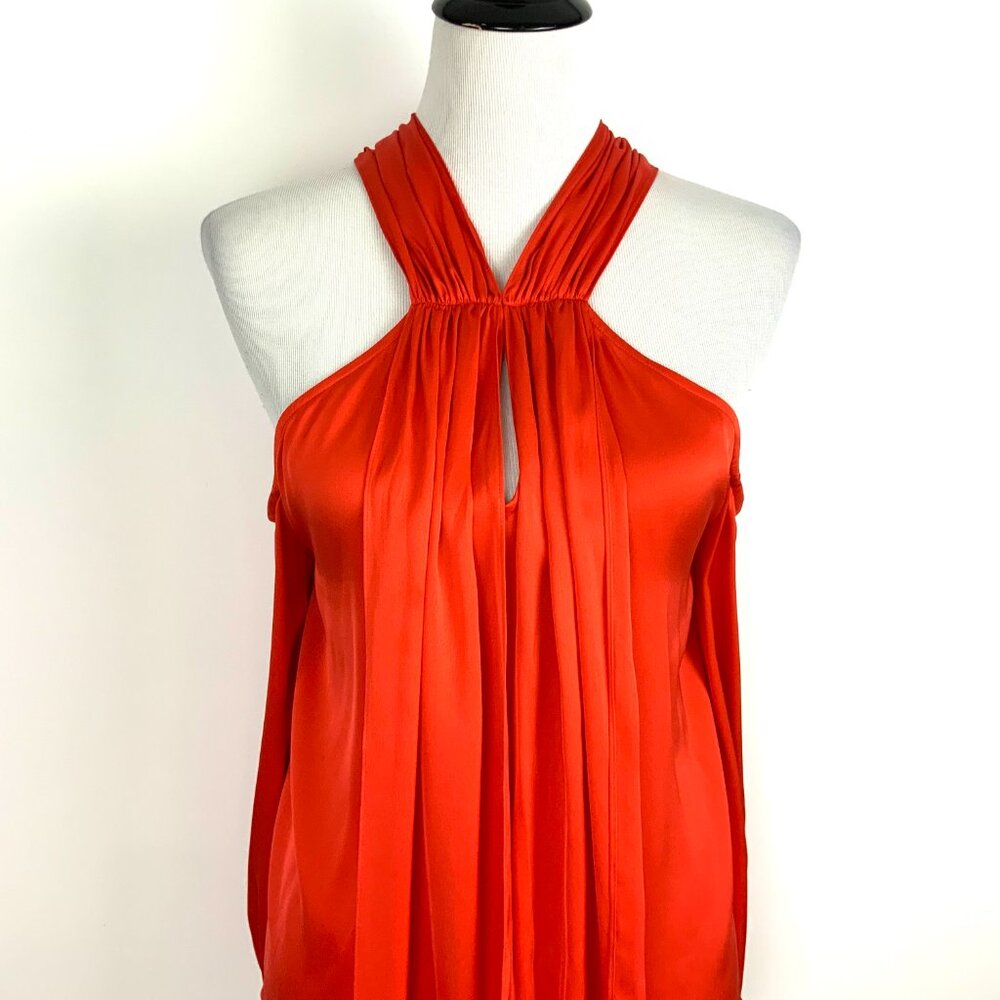 Trina Turk Silk Cold Shoulder Mitchell Scarlet Red Blouse​​ Medium - Picture 11 of 16